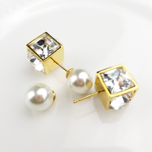 Vita Fede Double Cubo Gemma Pearl Earrings - Picture 5 of 7